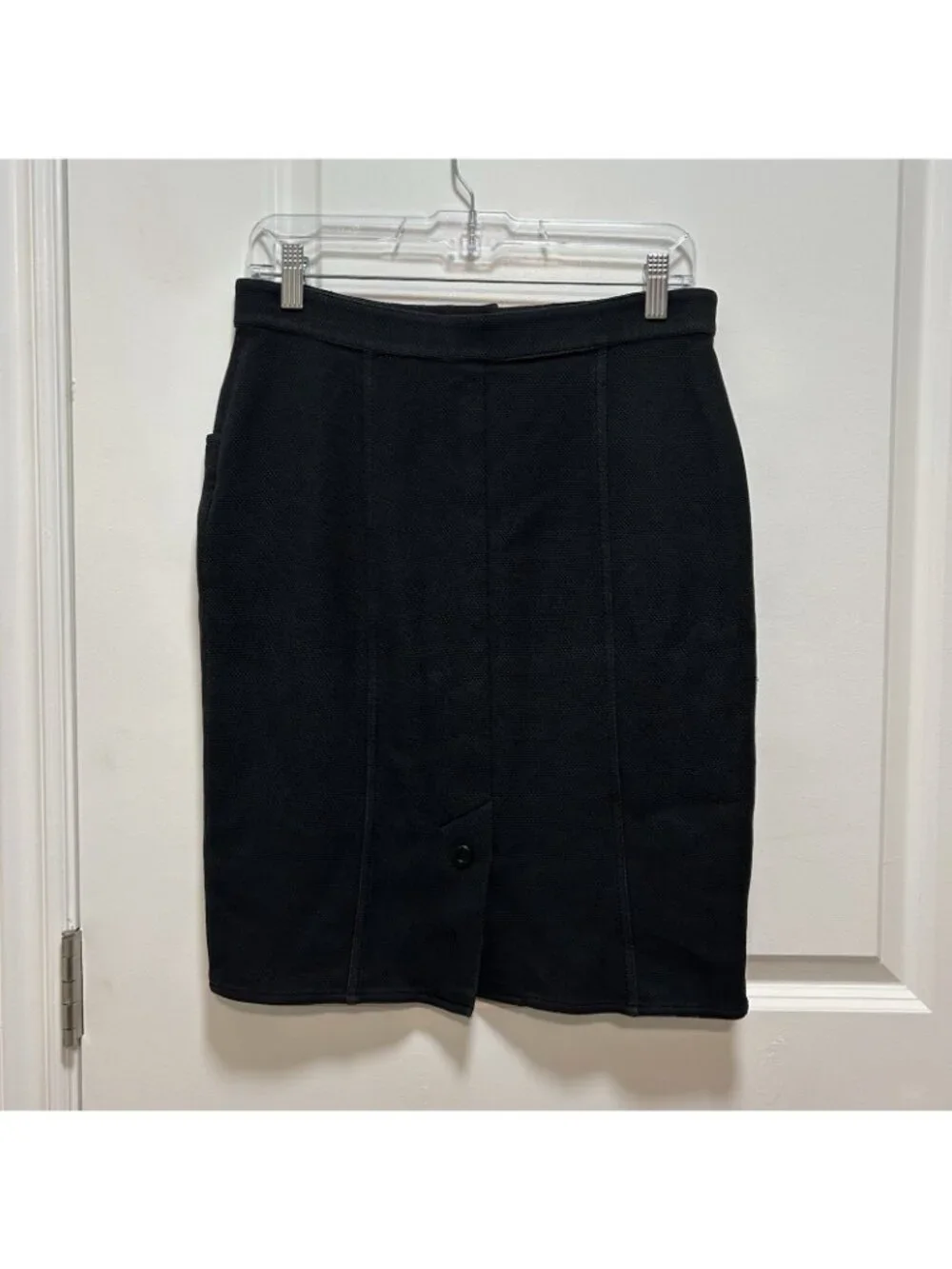Chanel Vintage Linen Blend Wool Button Front Pencil Skirt Buttons Pocket Small